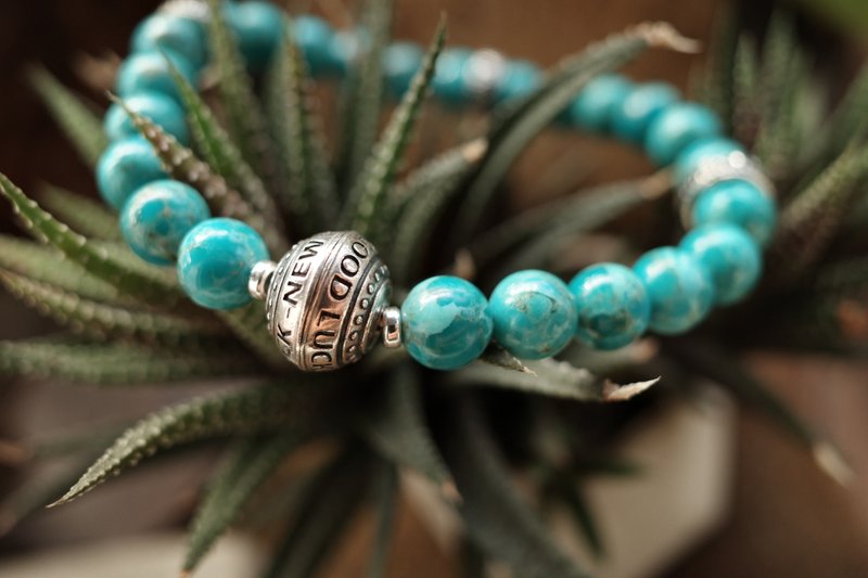 925纯银金曼绿松石Good Luck手链 - 手链/手环 - 纯银 银色