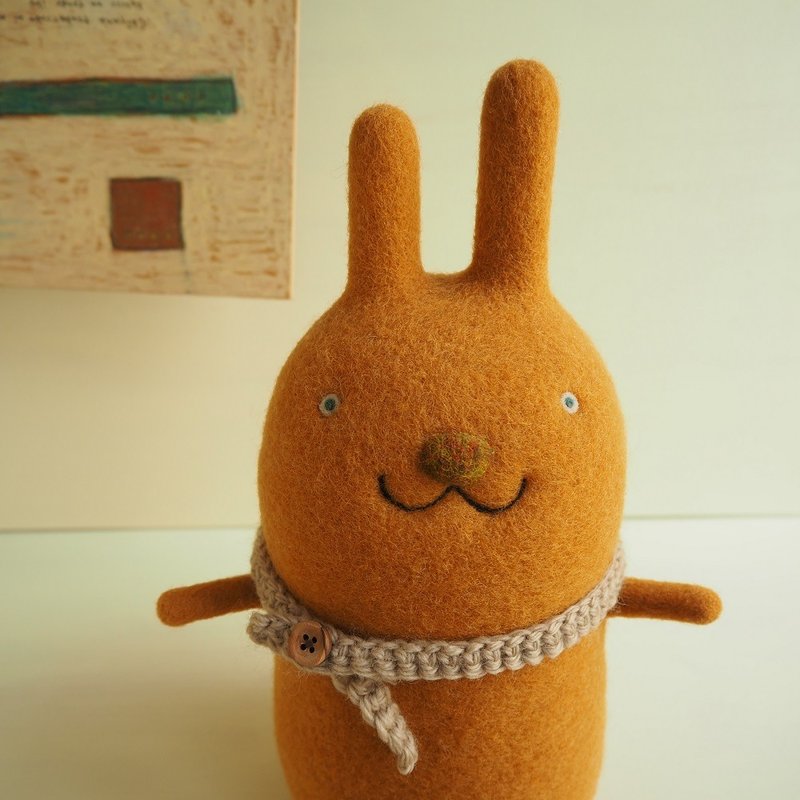 Wool felt rabbit bow taro - 玩偶/公仔 - 羊毛 咖啡色