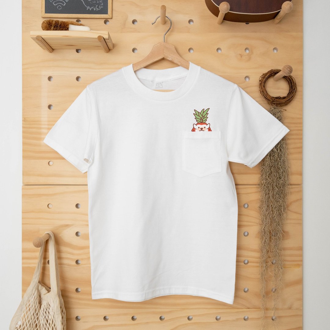 袋中刺猬 圆筒口袋短T pocket tee - 中性连帽卫衣/T 恤 - 棉 白色