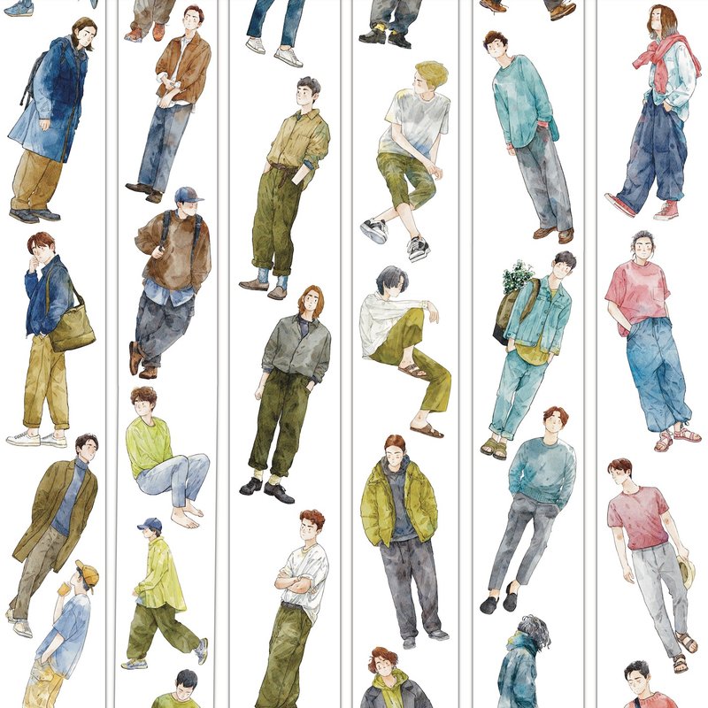 他 好きな男の子 PET 割型貼紙卷 和紙膠帶 10米卷 (kiss-cut) - 纸胶带 - 其他材质 多色