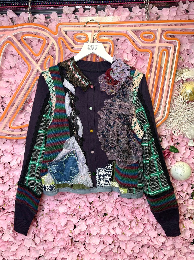 OTT独一无二•Unique日系超重工趣味混色手编手鈎手织法刺绣外套 - 女装休闲/机能外套 - 羊毛 紫色