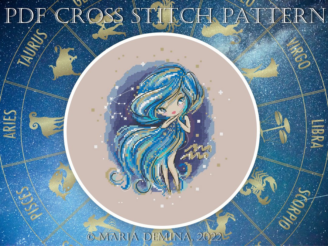 Zodiac - Aquarius PDF cross stitch pattern - 手工艺教程/工具书 - 其他材质 