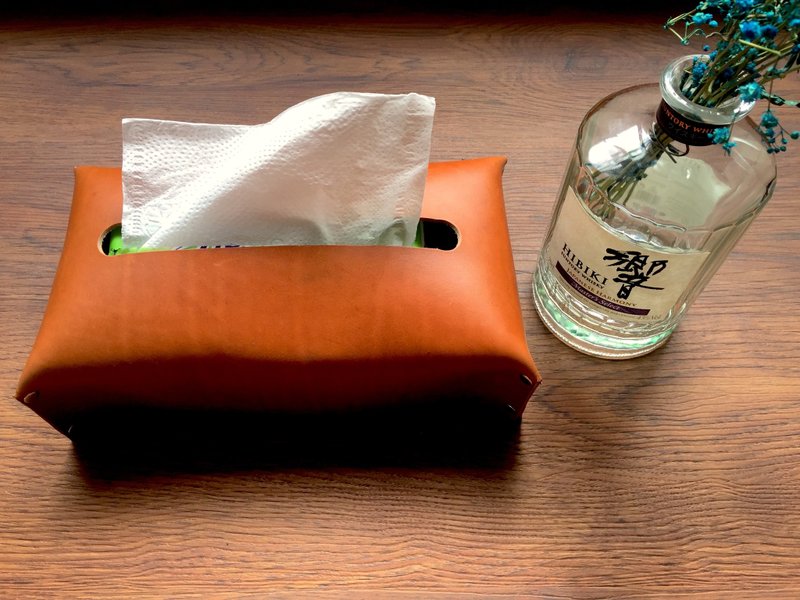 【梁絮皮艺】植鞣面纸盒/牛皮/一般面纸尺寸都适用/限量手工 - 其他 - 真皮 咖啡色