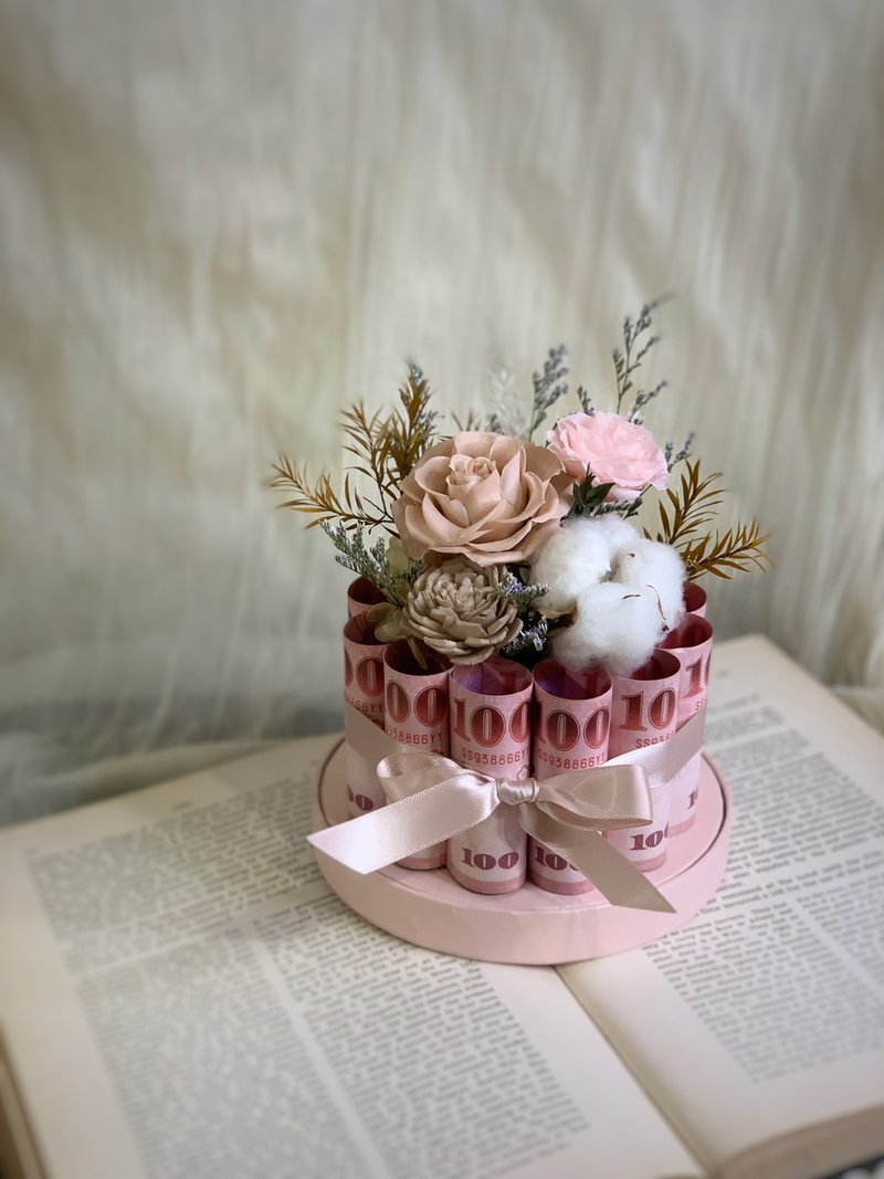 玫瑰有钱花盒-圆形粉色花盒款.花盒.定制.生日礼 - 干燥花/捧花 - 植物．花 粉红色