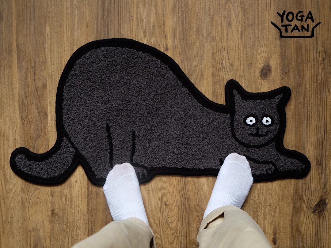谭阿家画画 猫猫地垫 | 翘屁屁的黑猫 - 地垫/地毯 - 其他材质 
