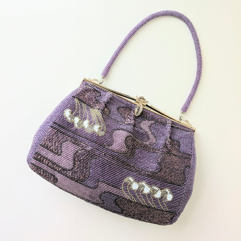 复古 串珠包 紫色 波纹 派对包 宴会包 手作 串珠刺绣 怀旧 - 手提包/手提袋 - 其他材质 紫色