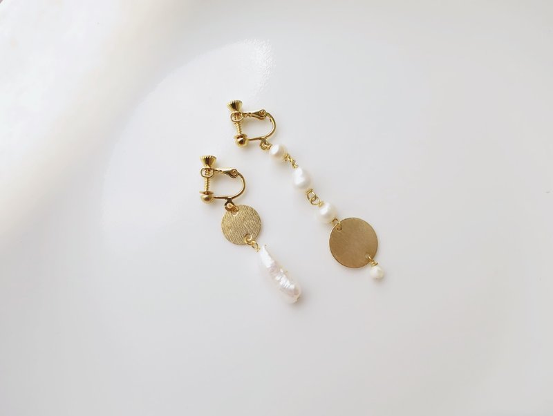 涟漪 Ondulation de leau - 耳环/耳夹 - 珍珠 白色