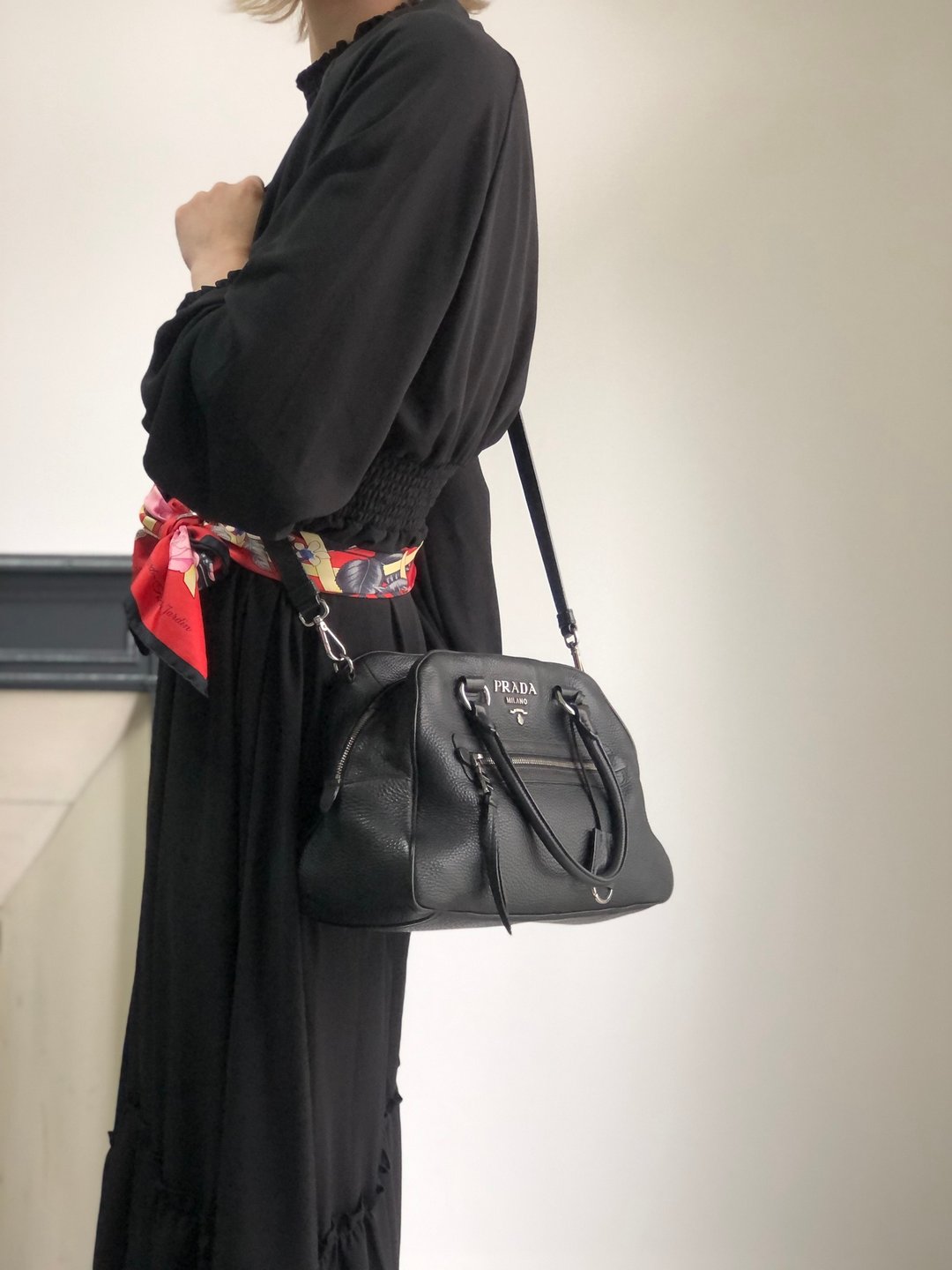 【 日本直送 名牌中古包 】PRADA 普拉达 侧背包 黑色 经典 Logo 皮革 两用 波士顿包 vintage - 侧背包/斜挎包 - 真皮 黑色