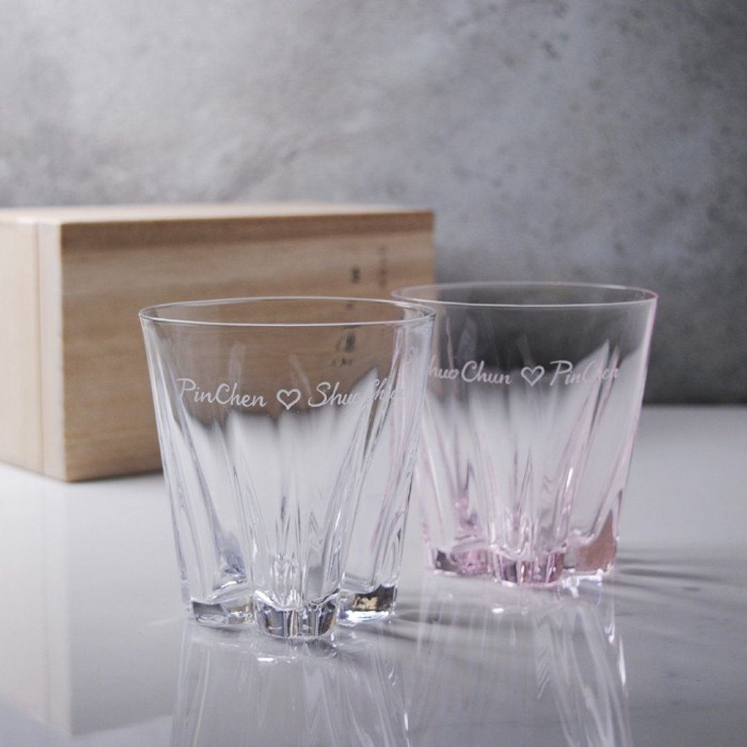 (一对价)260cc【日式结婚送礼】结婚樱花对杯SAKURASAKU 日本酒杯 定制化 - 茶具/茶杯 - 玻璃 粉红色