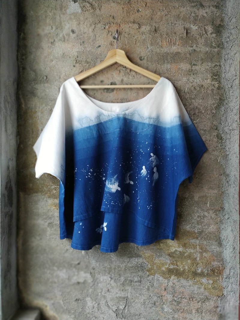 自在染isvara蓝染手工蜡染上衣共生系列愉悦 - 女装上衣 - 棉．麻 蓝色