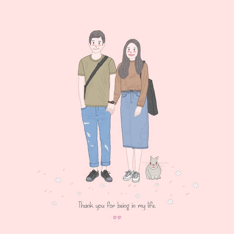 Soft copy for Custom illustraton of couple with pets. - 订制画像 - 其他材质 粉红色