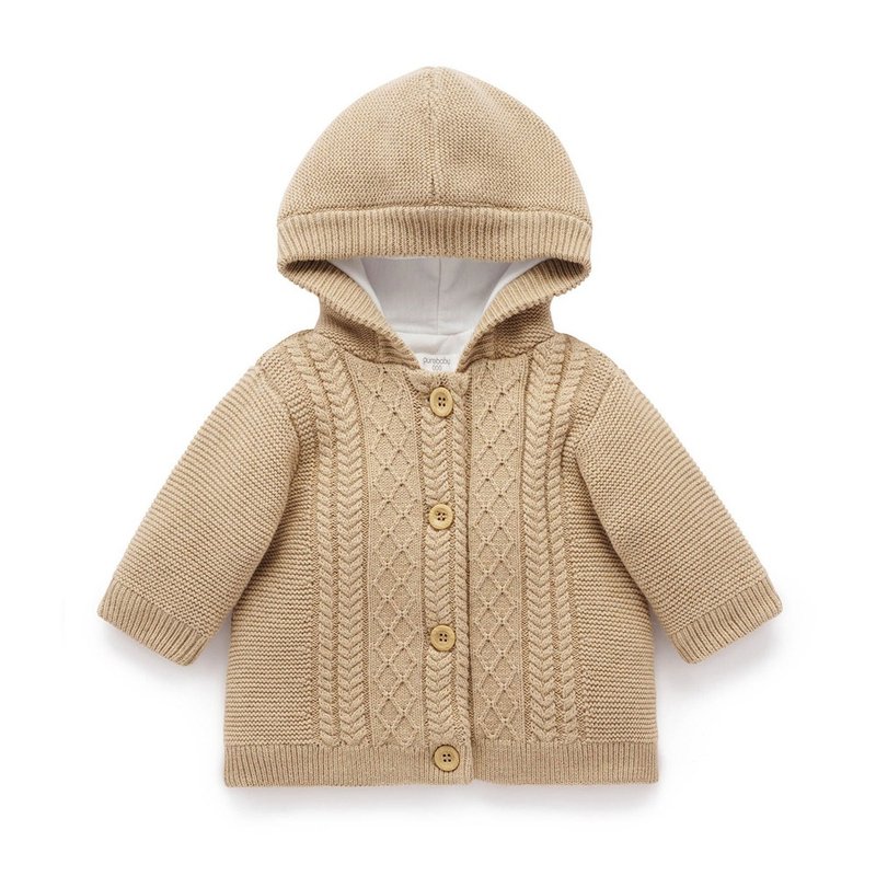 澳洲Purebaby有机棉婴童铺棉针织外套6M~18M 棕色麻花 - 童装外套 - 棉．麻 