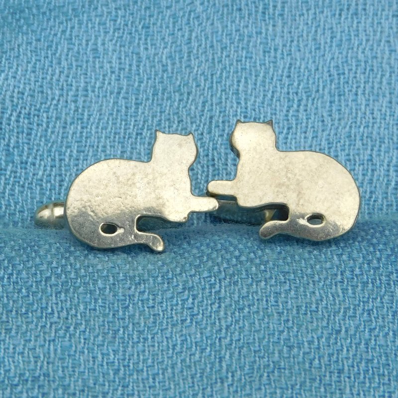 蜷曲猫咪锡合金袖扣，手工动物饰品 - 袖扣 - 其他材质 银色