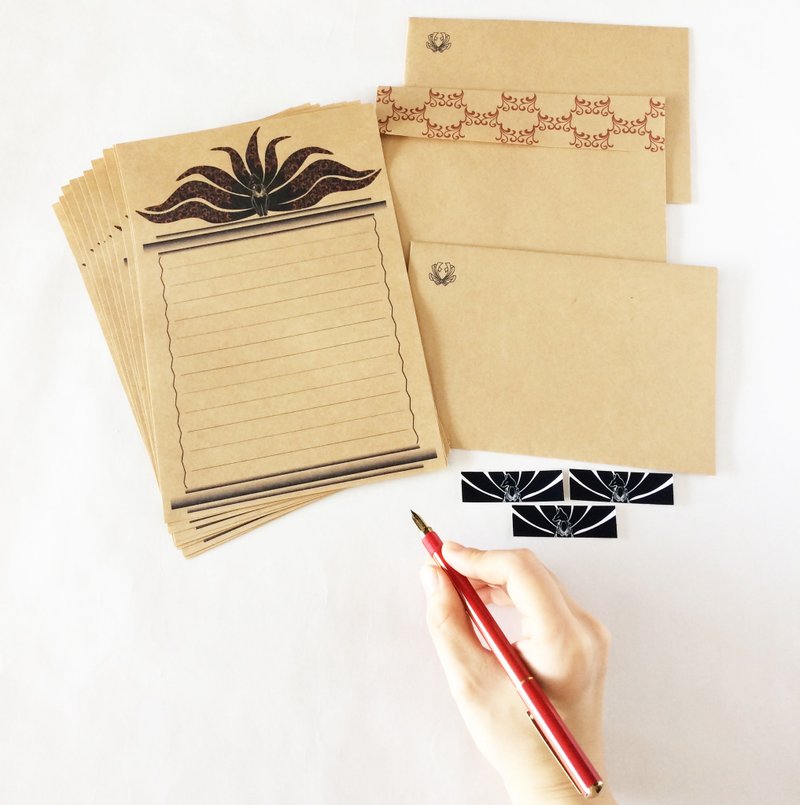 黑九尾狐火 信纸组 稻荷神社 鸟居 日本 和风 灯笼 动物 贴纸 信封 信纸 御朱印 - 信封/信纸 - 纸 咖啡色