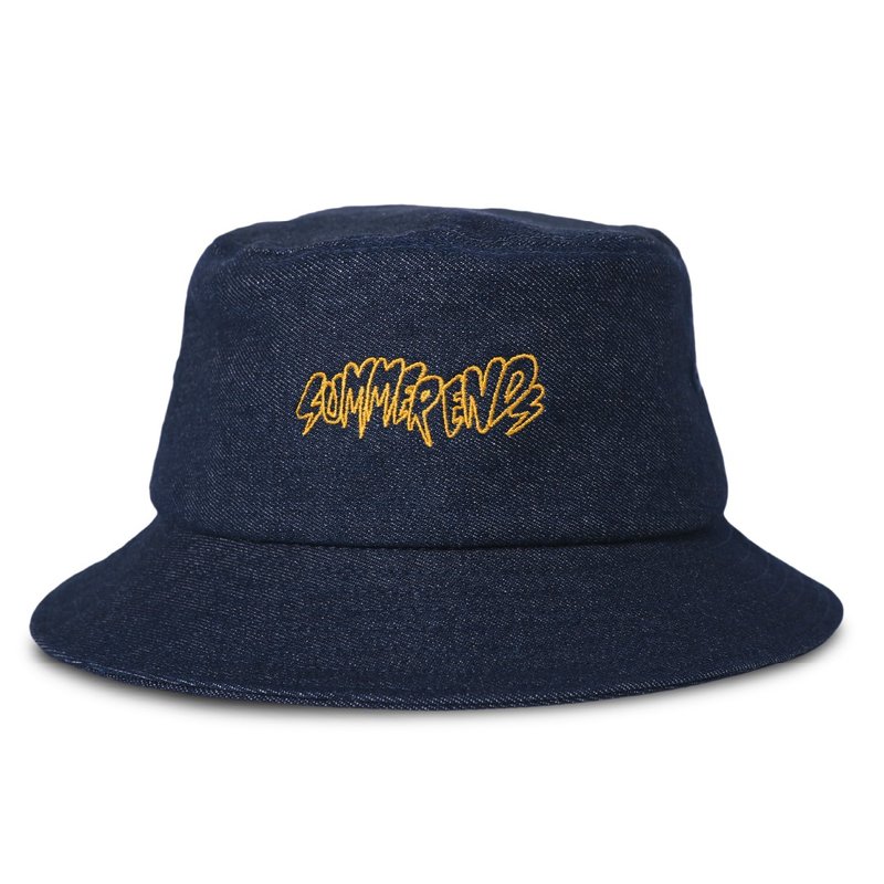 WAVE BUCKET HAT 渔夫帽 - 丹宁 - 帽子 - 棉．麻 蓝色