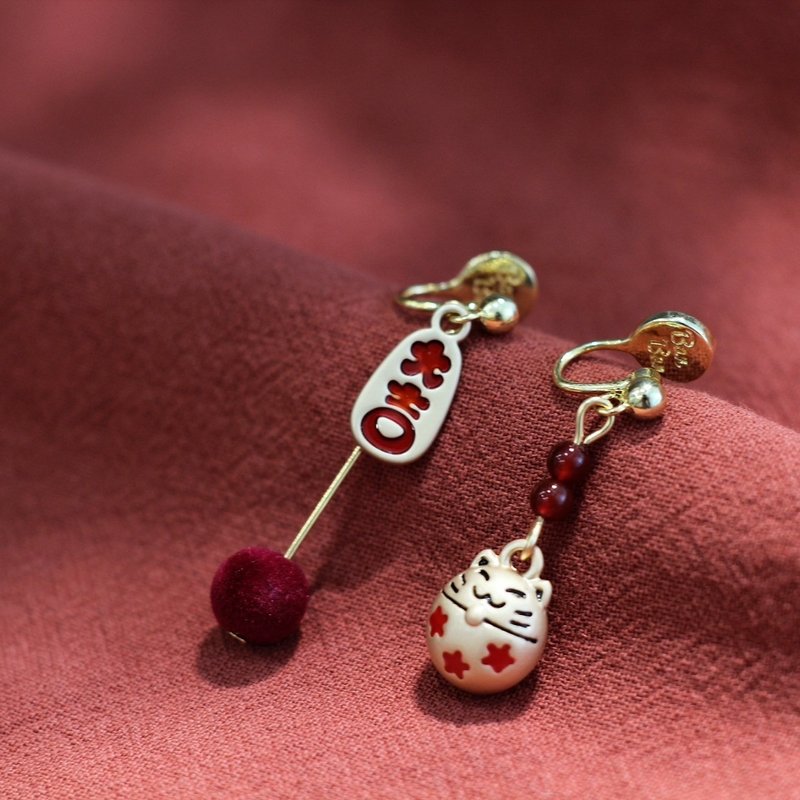 肥猫大吉－当个肥猫 - 耳环/耳夹 - 其他材质 红色