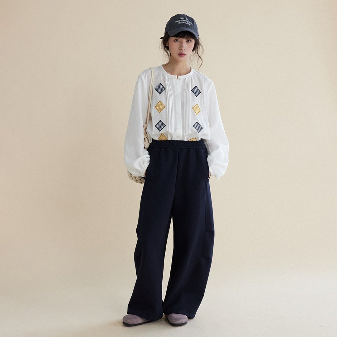 白色菱格贴布衬衫|衬衫|春款|Sora-1777 - 女装衬衫 - 棉．麻 白色