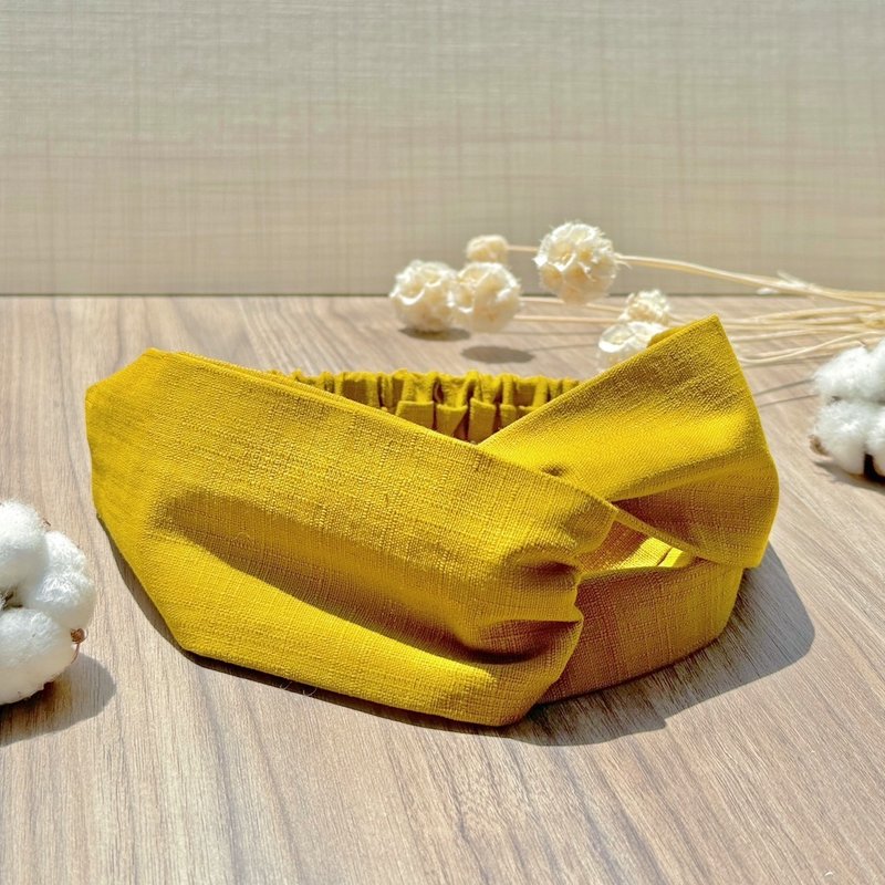 【巧妙艺手】姜黄色 手作交叉扭结发带 - 发带/发箍 - 棉．麻 黄色