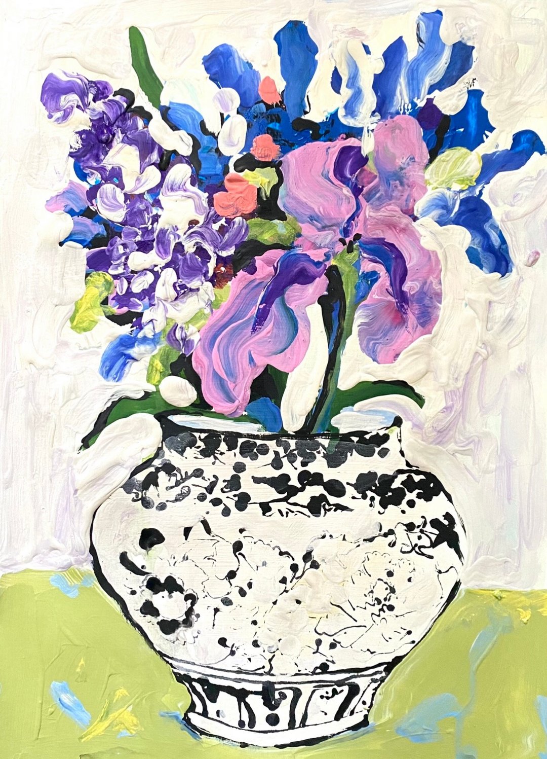 丁香和鸢尾花原创丙烯画静物抽象野兽派鲜花花束画 - 墙贴/壁贴 - 纸 