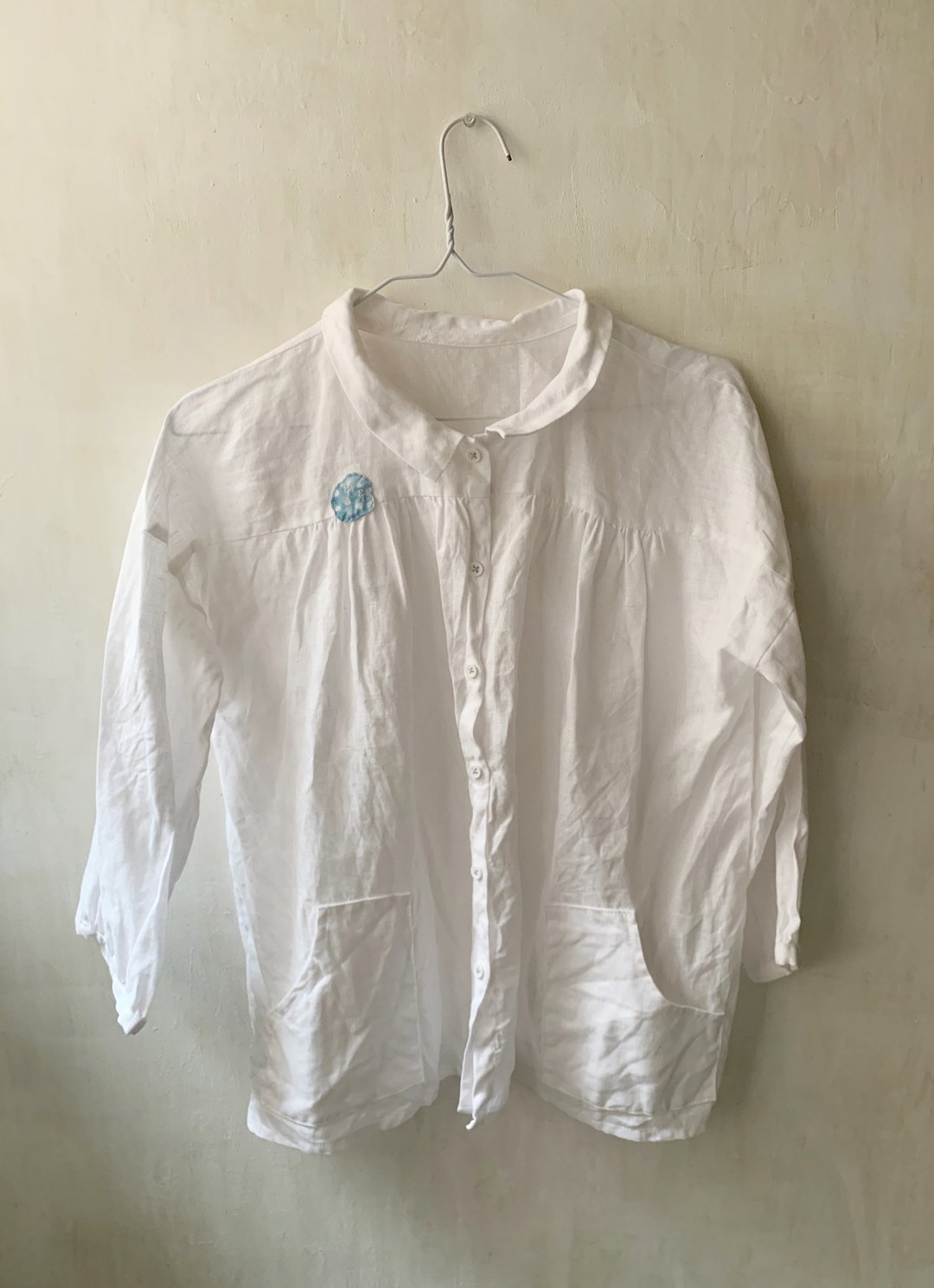 长袖衬衫--旧布一块杯垫加白开水 棉麻 - 女装衬衫 - 棉 白色