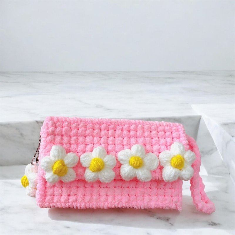 手作雏菊钩针包 |可爱的粉彩粉红|小号手提袋 - 手提包/手提袋 - 其他材质 
