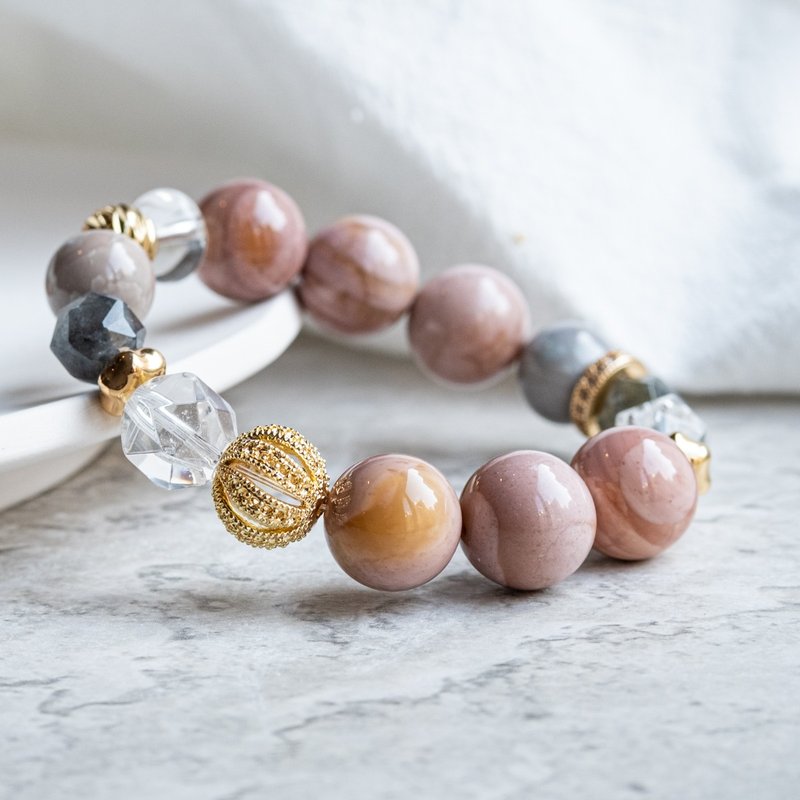 阿拉善系列Bonbon 白水晶 拉长石 天然水晶手链 - 手链/手环 - 水晶 粉红色