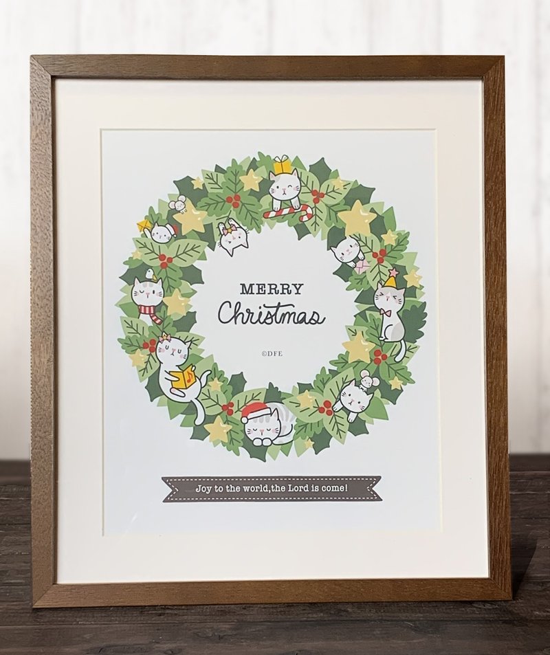 Christmas lease and cat poster / print four cuts - 海报/装饰画/版画 - 纸 白色