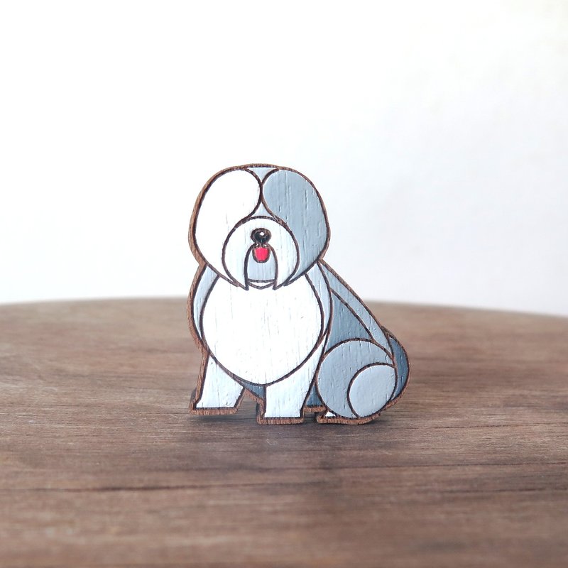 Wooden brooch old english sheepdog - 胸针 - 木头 灰色