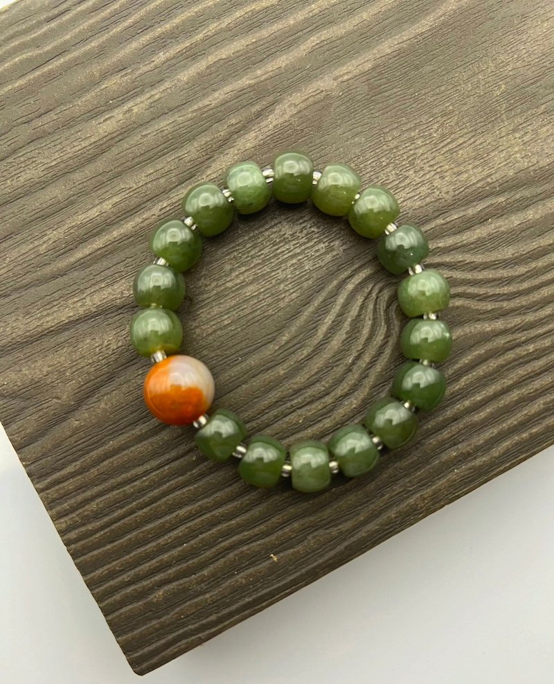 和田玉晴水老型直切珠/天然A货红翡翠圆珠手串/老师送礼/毕业/ - 手链/手环 - 玉石 绿色