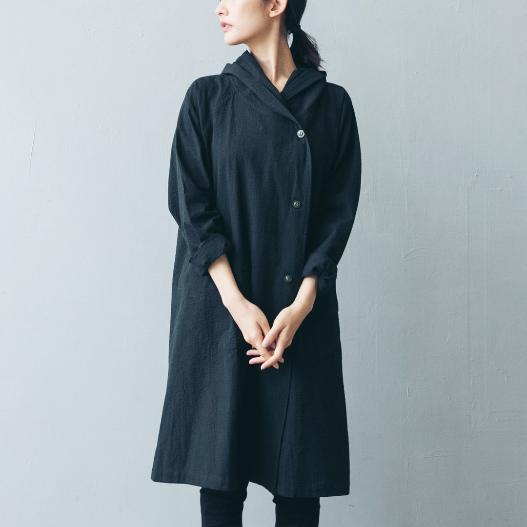 复古赫本大衣 - 黑 - 女装休闲/机能外套 - 棉 黑色
