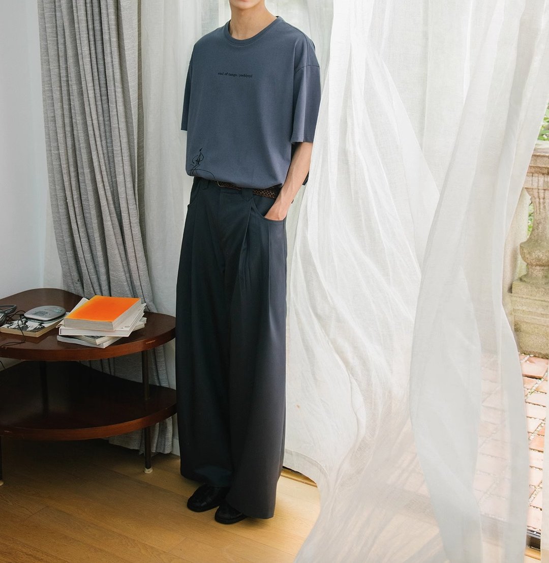 日系复古 双褶设计西装长裤 - 男士长裤 - 其他材质 灰色