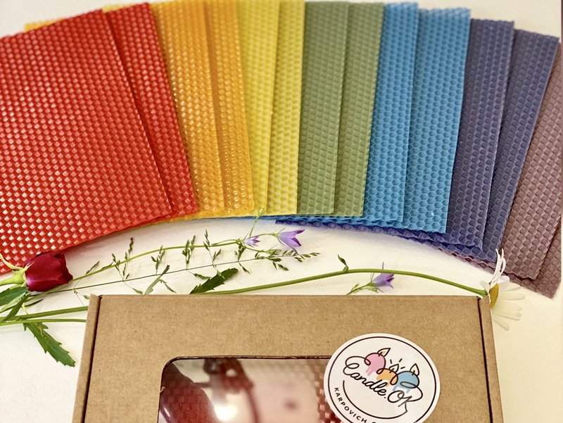 Rainbow candle making kit, 14 colorful beeswax candle, easy for beginners - 蜡烛/香氛/手工皂 - 蜡 红色