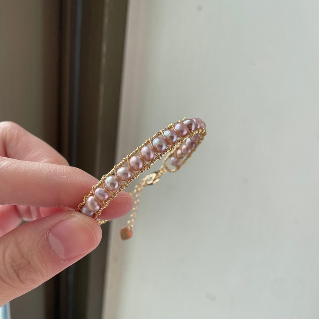 YuanPearl天然紫粉珍珠手工繞線珍珠手鐲手鍊 - 手链/手环 - 珍珠 白色