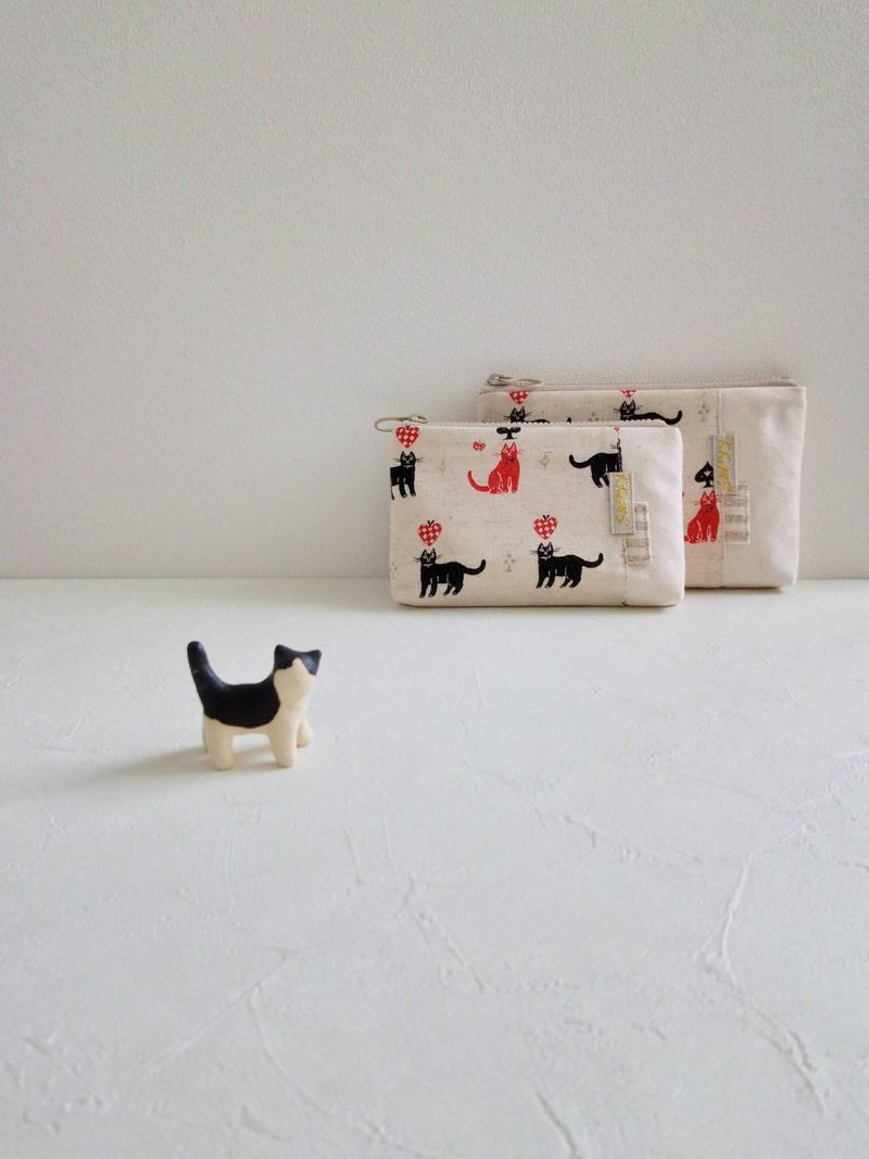 现货!【FWL/三层大钱包】黑桃红心 猫戏团 日本帆布先染布 - 零钱包 - 棉．麻 红色