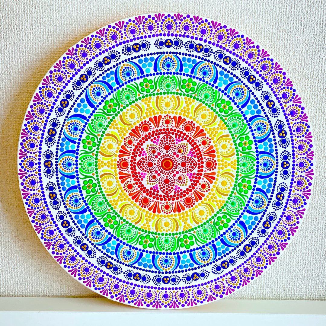 定制化彩虹脉轮 7 点曼陀罗白色 - 海报/装饰画/版画 - 棉 多色
