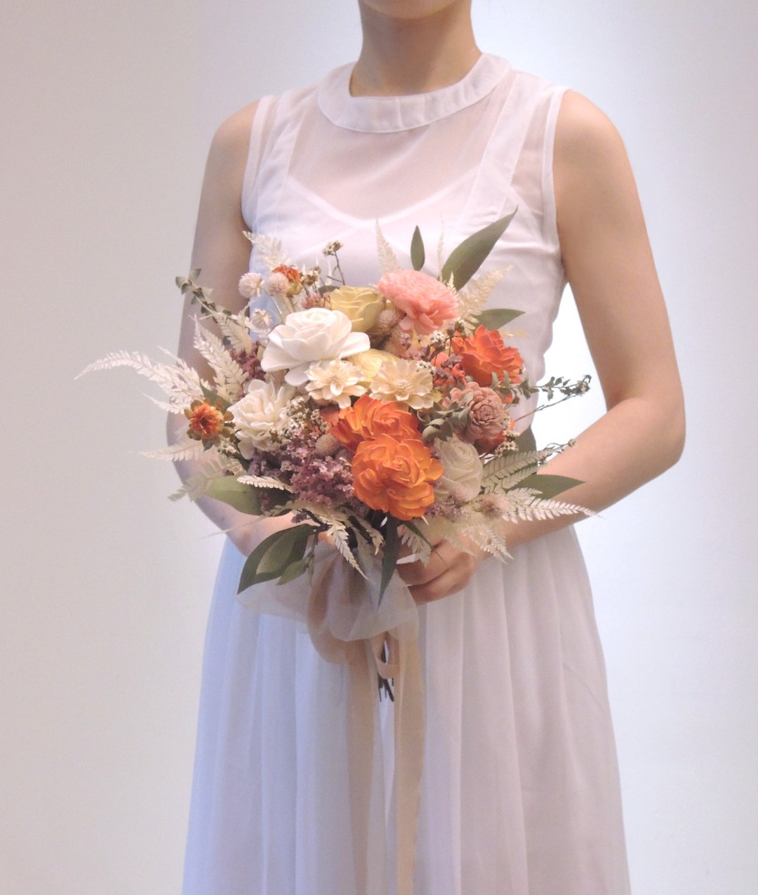 橘粉白色系索拉玫瑰干燥花捧花─婚礼婚纱照外拍新娘捧花 - 干燥花/捧花 - 植物．花 