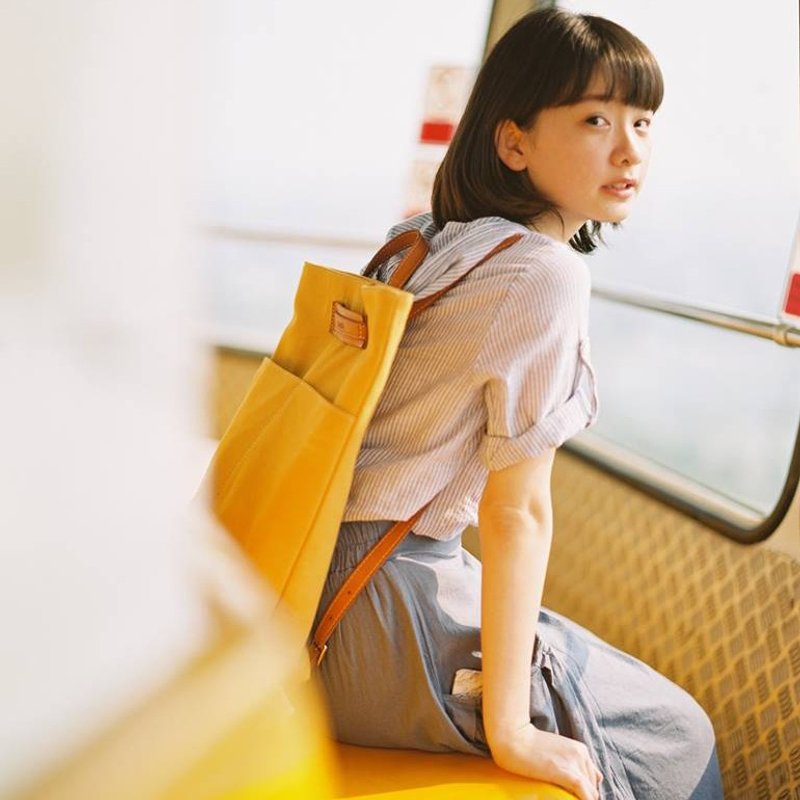 Quote Studio |T/B 后背包| 芥末黄 - 后背包/双肩包 - 棉．麻 橘色