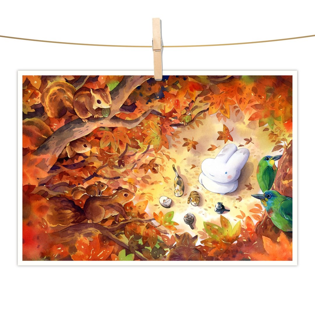 afu水彩插画明信片 - 树梢上的聚会 - 卡片/明信片 - 纸 