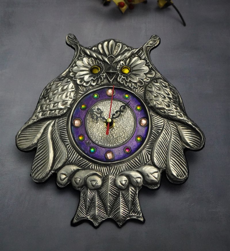 锡雕 为每天的生活施展快乐的微笑的魔法猫头鹰挂钟 - 时钟/闹钟 - 其他材质 