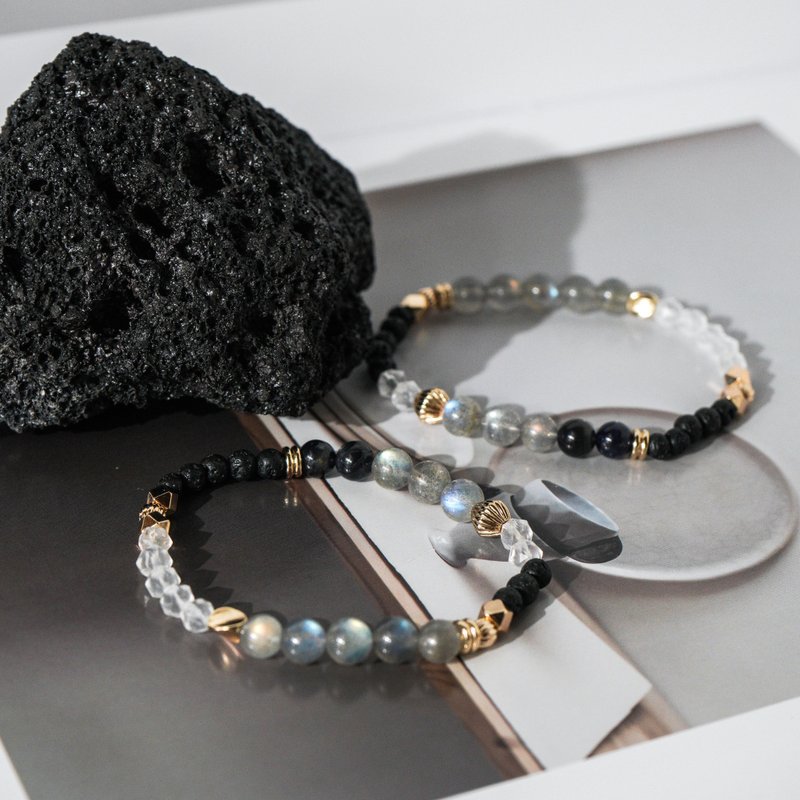 拉长石、堇青石、火山石、白水晶手链 - 手链/手环 - 水晶 灰色