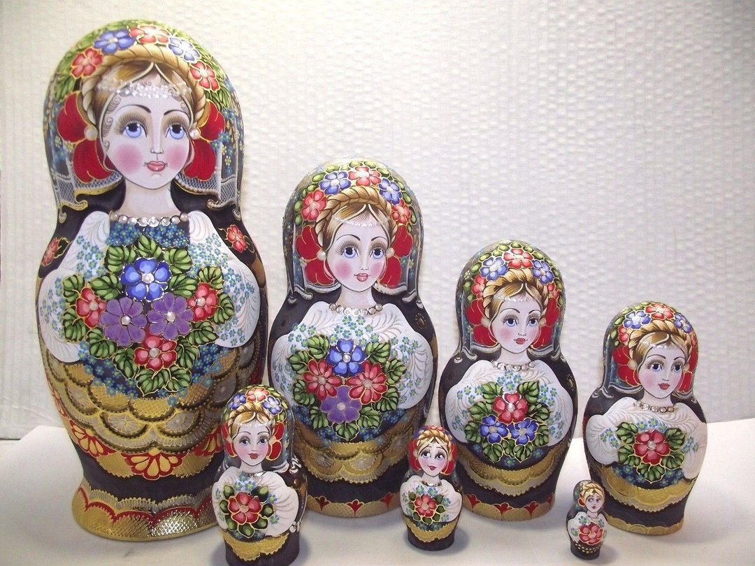 Matryoshka Russian nesting doll author's design OOAK children's toy wooden doll - 玩偶/公仔 - 木头 黑色