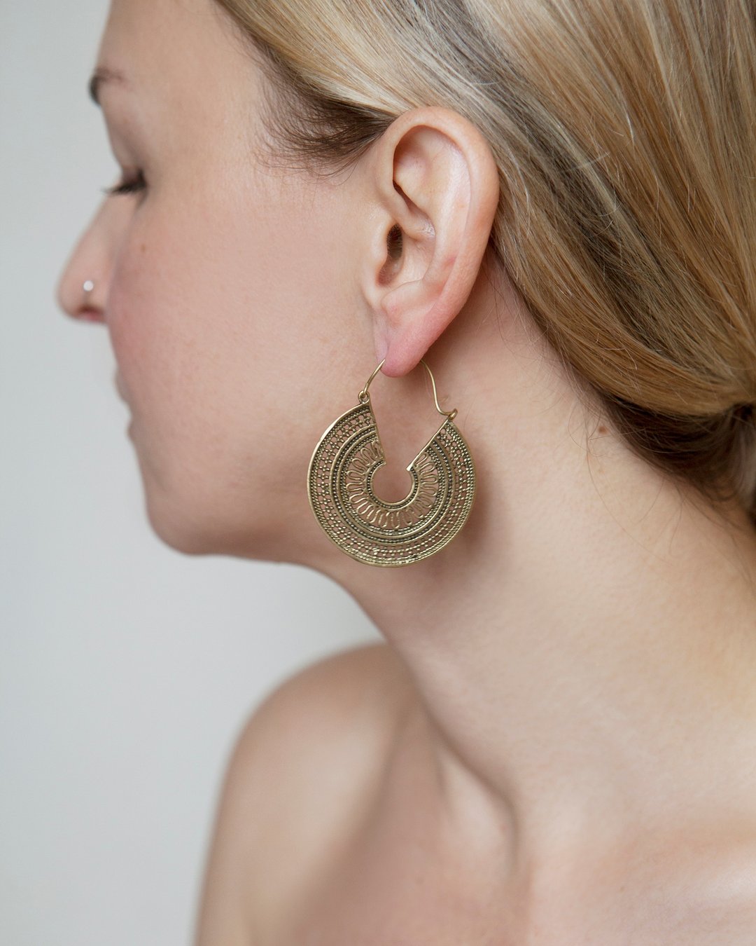 Mandala earrings, Dangle earrings, Indian earrings, Ethnic earrings - 耳环/耳夹 - 铜/黄铜 金色