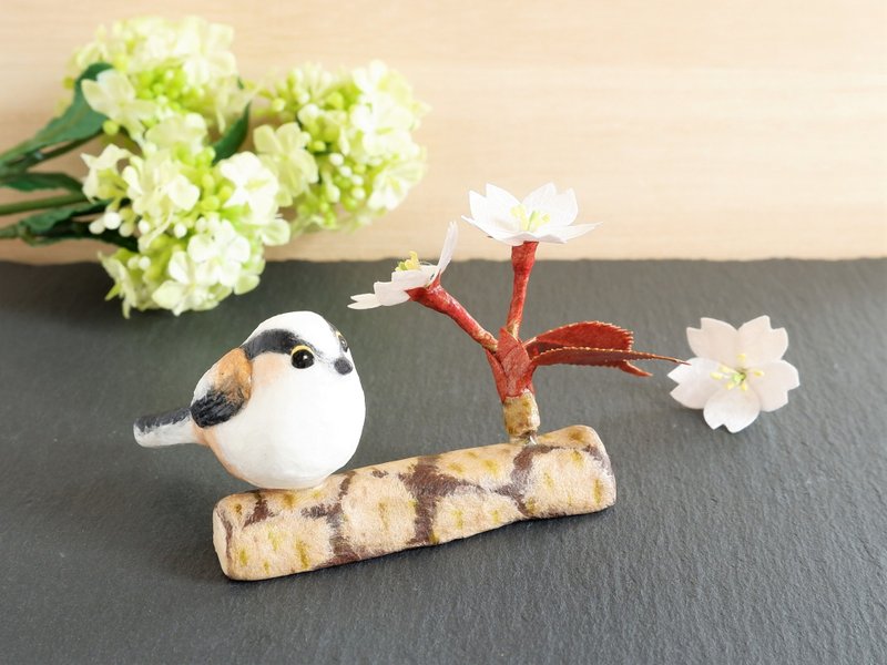 春天装饰樱花、雀樱花和长尾山雀日本纸室内装饰 - 摆饰 - 粘土 粉红色