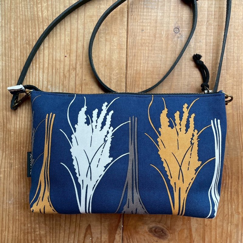 迷你斜背包 稻穗 好吃 稻穗图案 海军蓝 - 侧背包/斜挎包 - 棉．麻 绿色