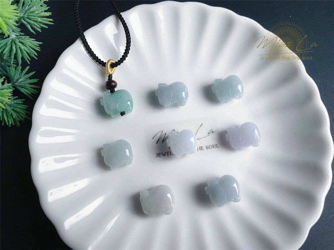天然缅甸玉翡翠 猪 财源滚滚 大富大贵 项链 礼物 天然石 - 手链/手环 - 玉石 绿色