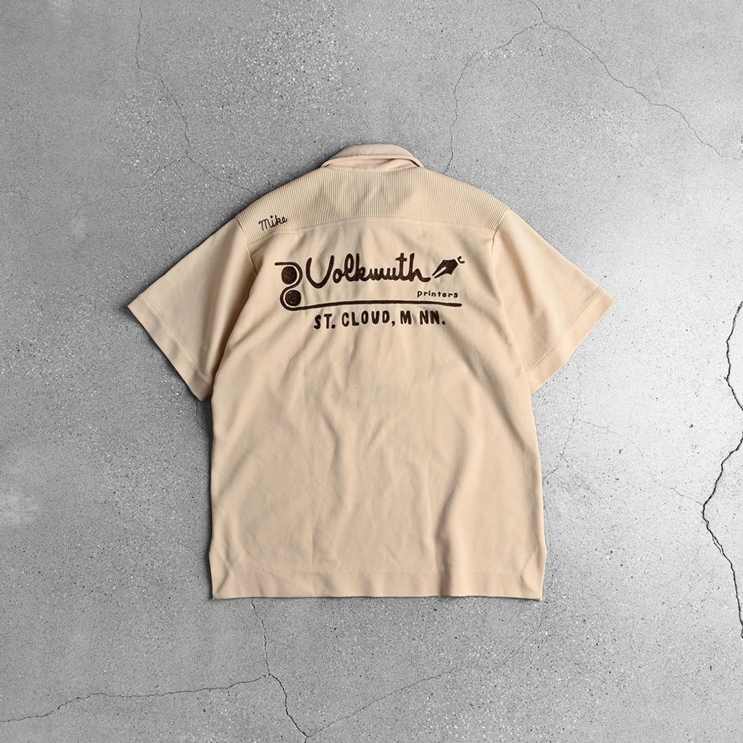 70s king louie bowling Shirts 保龄球衫 / Vintage古着 - 男装衬衫 - 棉．麻 卡其色