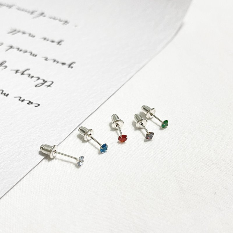 ll 小彩钻极小耳针 ll 3mm小钻925银耳针 ER-00053 - 耳环/耳夹 - 银 多色