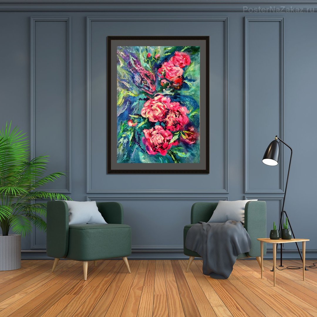 Flowers Peonies Serpents Art Abstract Oil Painting Impasto Artist Svinar Oksana - 其他 - 其他材质 多色