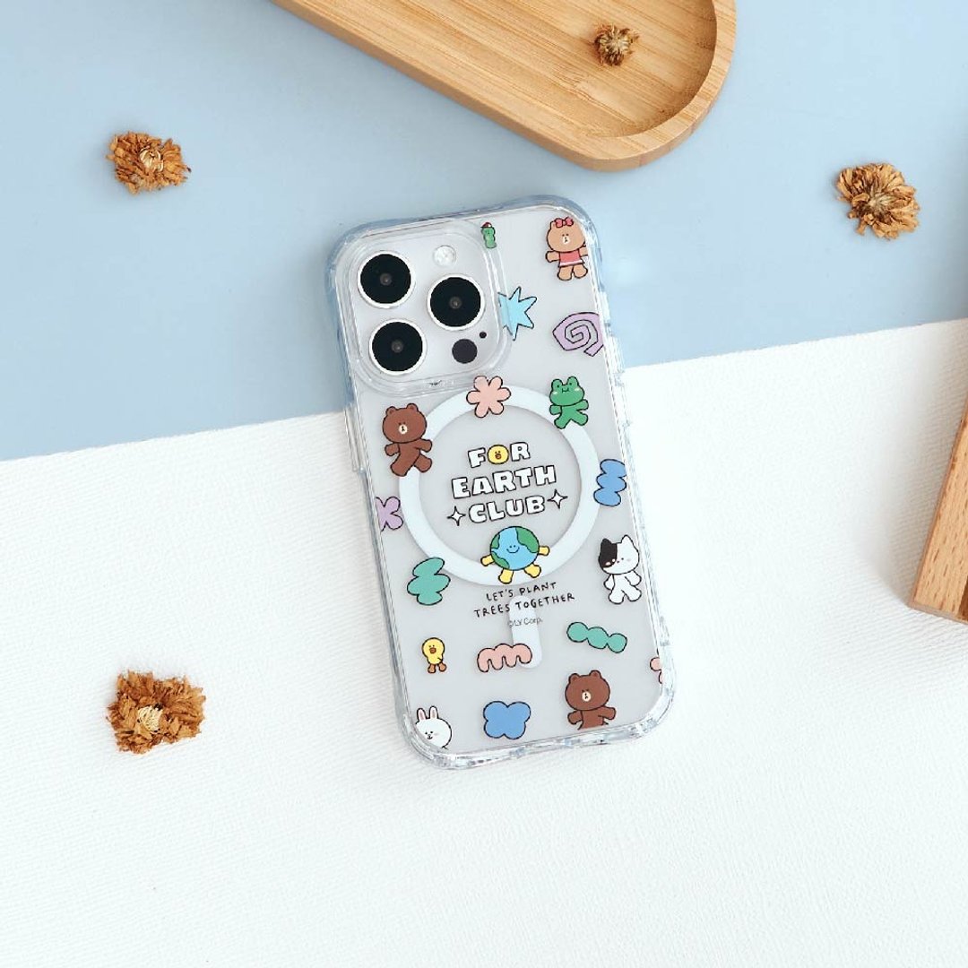 LINE FRIENDS Earth-地球俱乐部乱花款抗黄防摔MagSafe iPhone手 - 手机壳/手机套 - 塑料 透明