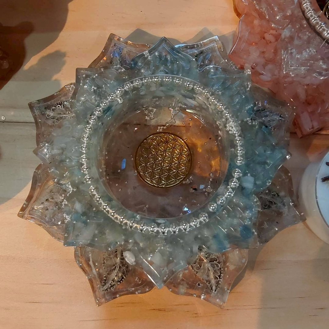 奥刚蓝色莲花烛台 × 灵气疗愈能量座 - 摆饰 - 水晶 